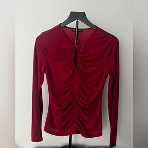 INC International Concepts Ruched Burgundy Long Sleeve Top